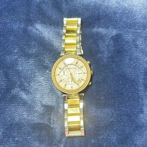 Michael Kors Two-Tone Gold & Silver Watch, Sparkling Accents, Iridescent Face